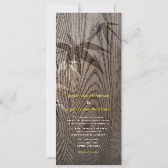 Invitación Madera marrón grano de bambú hojas rústica boda as (Anverso)