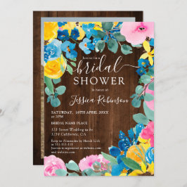 Invitación Madera marrón rusa con flores ducha de novia