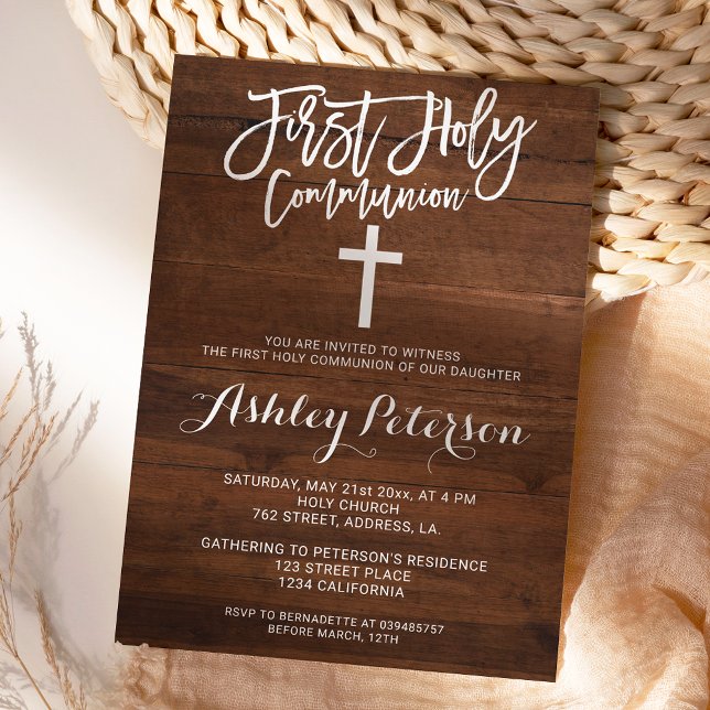 Invitación Madera marrón rusa primera comunión sagrada (Subido por el creador)