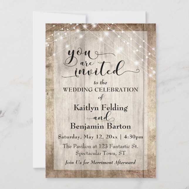 Invitación Madera marrón Rústica con Cadenas Ligeras, Boda (Anverso)