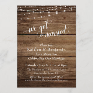 Invitación Madera Marrón Rústica con Luces Solo Recepción de