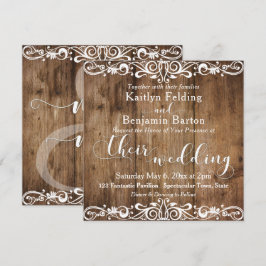 Invitación Madera Marrón Rústica con Tipografía Blanca Boda 2
