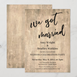 Invitación Madera Marrón Rústica Nos Casamos Recepción de Bod