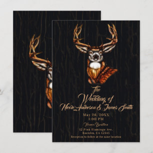 Invitación Madera Negra Oscura Ciervo de Madera Boda Rústica 