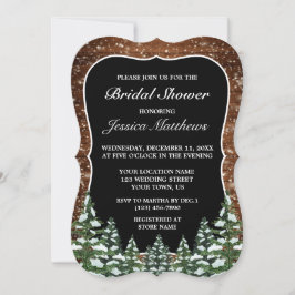 Invitación Madera nevada negra y ducha de novias de pino fore
