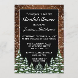 Invitación Madera nevada negra y ducha de novias de pino fore