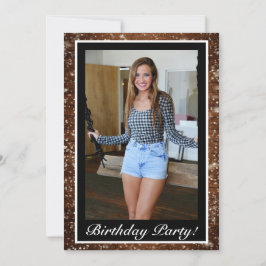 Invitación Madera nevada negra y foto de pino forestal cumple