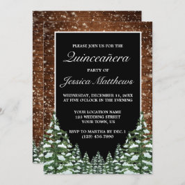 Invitación Madera nevada negra y pino forestal Quinceañera
