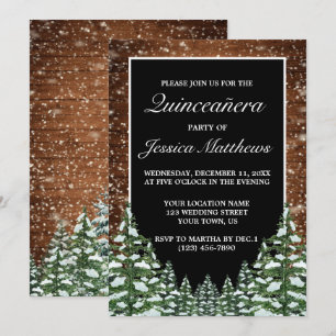 Invitación Madera nevada negra y pino forestal Quinceañera