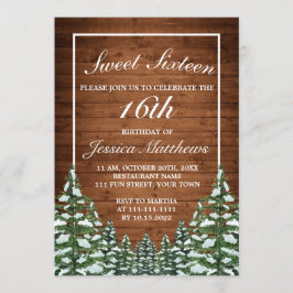 Invitación Madera nevada y Pino Rural Forestal Tiara Sweet 16