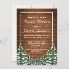Invitación Madera nevada y Pino Rural Forestal Tiara Sweet 16