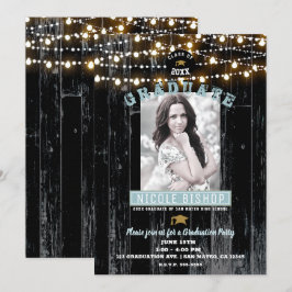 Invitación Madera Oscura y Luces Fiesta de Graduación con Fot