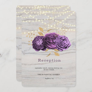 Invitación Madera Púrpura Floral De La Recepción De Las Luces