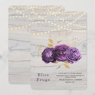 Invitación Madera Púrpura Floral De Las Luces De Las Cadenas