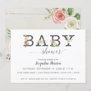 Invitación Madera Rubor y White Florals   CHICA BABY SHOWER