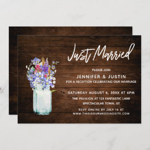 Invitación Madera Rusa acaba de casarse con flores silvestres