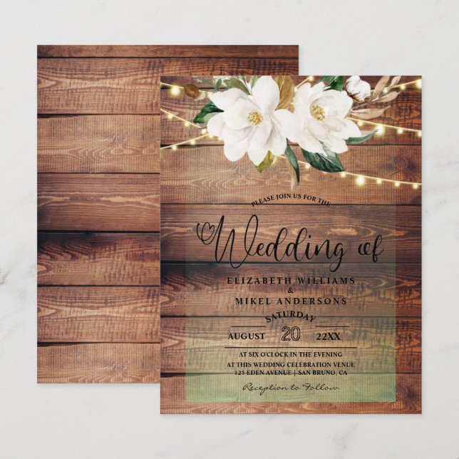 Invitación Madera Rusa | Boda Floral White Greenery (Anverso / Reverso)