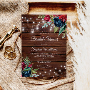 Invitación Madera Rusa Borgoña Floral Luces Británicas Ducha