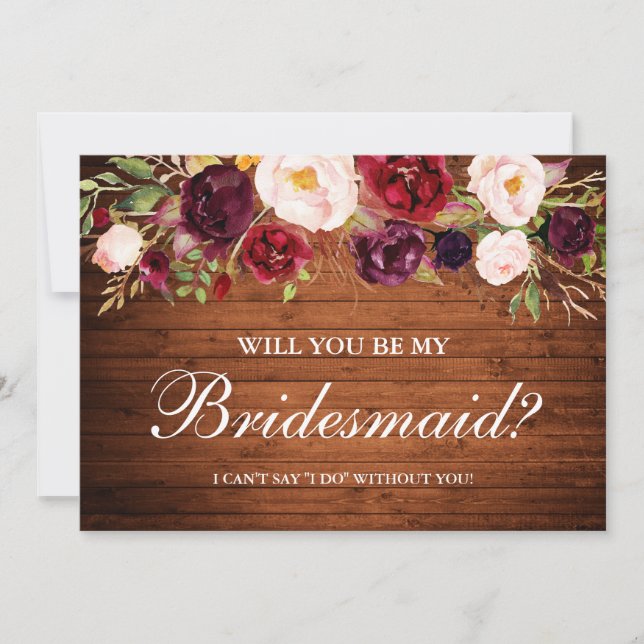 Invitación Madera Rusa Burgundy Floral Bridesmaid (Anverso)