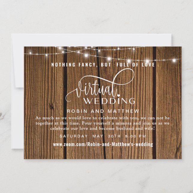 Invitación Madera Rusa con Luces, Boda virtual en línea (Anverso)