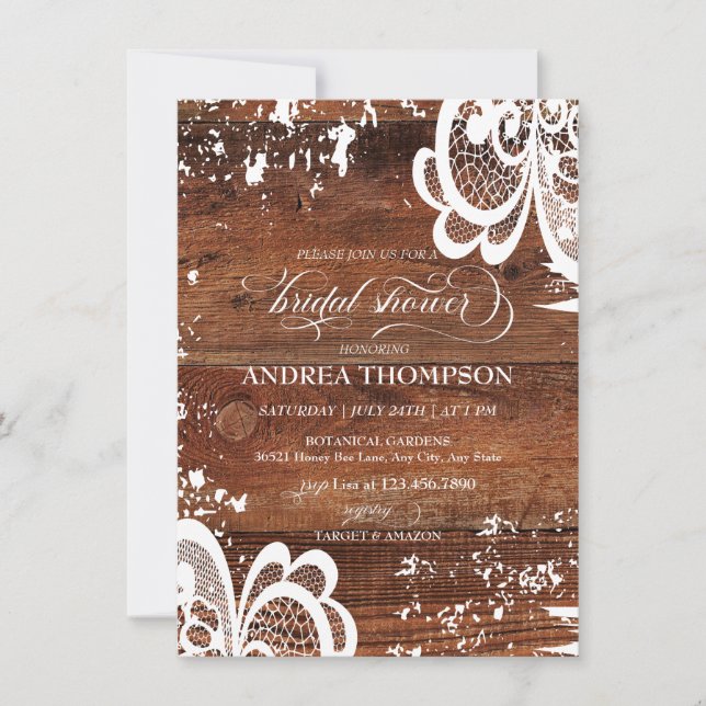 Invitación Madera Rusa | Lace Bridal Shower (Anverso)