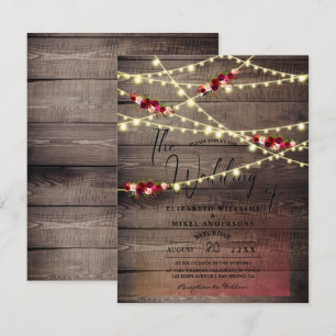 Invitación Madera Rusa   Luces boda de flores de Borgoña