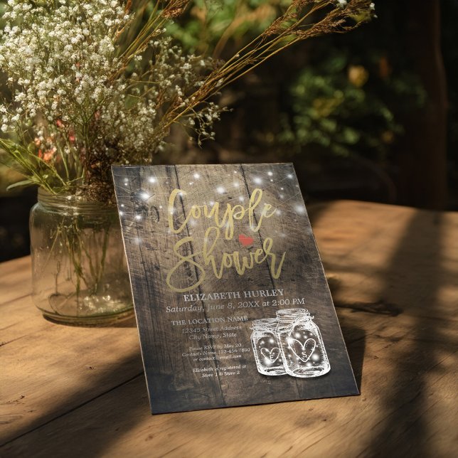 Invitación Madera Rusa Mason Jar String Luces Ducha Pareja (Subido por el creador)