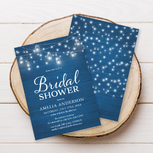 Invitación Madera Rusa Mason Jars Enluce Ducha Azul Bridal