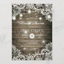 Invitación Madera Rusa Mason Jars Luces Lace Bridal Shower