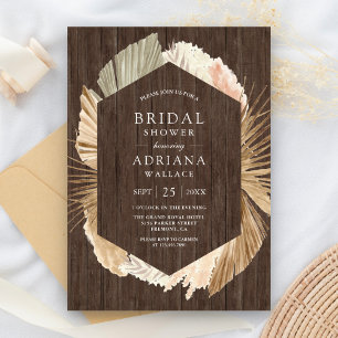 Invitación Madera Rusa Pampas Palm Seca Sale Ducha Bridal