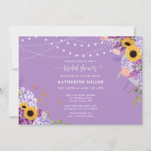 Invitación Madera Rusa Sunflowers Floral Wreath Bridal Shower (Anverso)