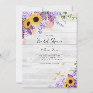 Invitación Madera Rusa Sunflowers Lilac Floral Bridal Shower