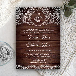 Invitación Madera Rusa y Boda Musulmana Islámica de Rústico