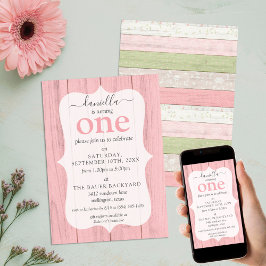 Invitación Madera Rustic Sage Green y Pink Floral Primer cump