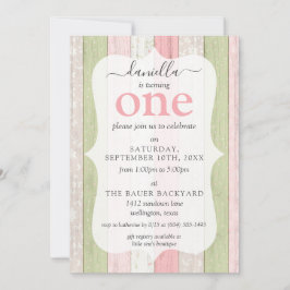 Invitación Madera Rustic Sage Green y Pink Floral Primer cump