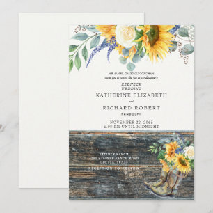 Invitación Madera Rustic Sunflower Redneck