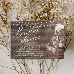Invitación Madera Rústica Amor Ladder Wine Barrel Bridal Show