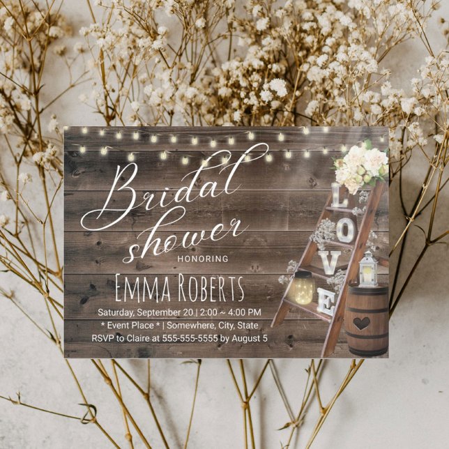 Invitación Madera Rústica Amor Ladder Wine Barrel Bridal Show (Subido por el creador)