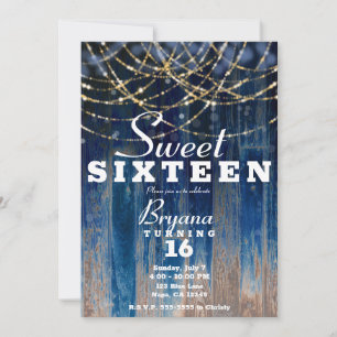 Invitación Madera rústica azul de granero costero con bokeh d