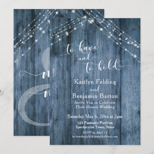 Invitación Madera Rústica Azul y Luces Para Tener y Para Afer