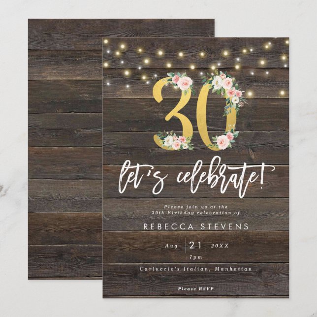 Invitación madera rústica celebremos el 30 aniversario (Anverso / Reverso)
