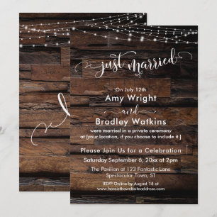 Invitación Madera Rústica con Luces, Caligrafía de Recién Cas
