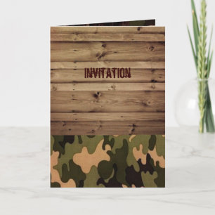 Invitación madera rústica de granero país occidental Camo Bod