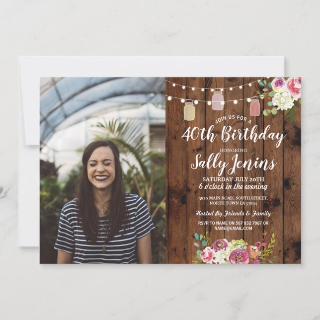 Invitación Madera rústica de la fiesta de cumpleaños de la (Anverso)