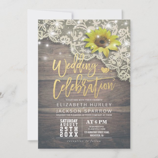 Invitación Madera Rústica del Sunflower Vintage Shower Weddin (Anverso)