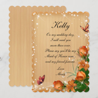 Invitación Madera Rústica Floral Mariposa Dama de Honor