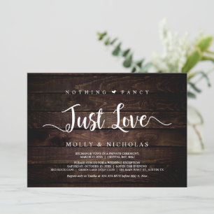 Invitación Madera Rústica, Huida, Nada Lujoso Solo Amor