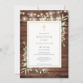 Invitación Madera Rustica Ilumina Verdor Baptismo Christening