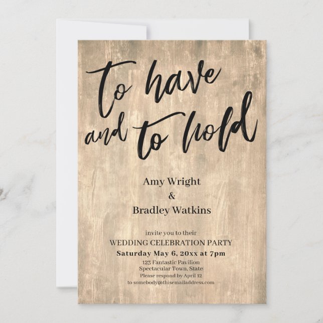 Invitación Madera Rústica Letra a Mano Para Tener y Para Sost (Anverso)