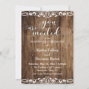 Invitación Madera Rústica Marrón, Trabajo Escénico, Boda de T